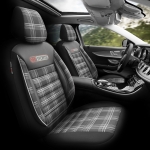 Set tapiterie luxoasa OTOM textil cu piele ecologica GTI SPORTS Design – Neagra cu cusatura alba, pentru scaune fata si spate
