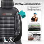 Set tapiterie luxoasa OTOM textil cu piele ecologica GTI SPORTS Design – Neagra cu cusatura alba, pentru scaune fata si spate