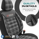 Set tapiterie luxoasa OTOM textil cu piele ecologica GTI SPORTS Design – Neagra cu cusatura alba, pentru scaune fata si spate