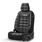Set tapiterie luxoasa OTOM textil cu piele ecologica GTI SPORTS Design – Neagra cu cusatura alba, pentru scaune fata si spate