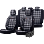 Set tapiterie luxoasa OTOM textil cu piele ecologica GTI SPORTS Design – Neagra cu cusatura gri, pentru scaune fata si spate