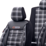 Set tapiterie luxoasa OTOM textil cu piele ecologica GTI SPORTS Design – Neagra cu cusatura gri, pentru scaune fata si spate