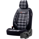 Set tapiterie luxoasa OTOM textil cu piele ecologica GTI SPORTS Design – Neagra cu cusatura gri, pentru scaune fata si spate