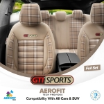 Set tapiterie luxoasa OTOM textil cu piele ecologica GTI SPORTS Design – Bej cu cusatura bej, pentru scaune fata si spate