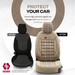 Set tapiterie luxoasa OTOM textil cu piele ecologica GTI SPORTS Design – Bej cu cusatura bej, pentru scaune fata si spate