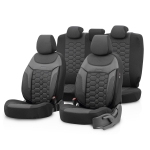 Set tapiterie luxoasa OTOM textil cu piele ecologica CARBON Design – Neagra cu cusatura gri, pentru scaune fata si spate