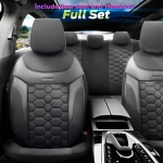 Set tapiterie luxoasa OTOM textil cu piele ecologica CARBON Design – Neagra cu cusatura gri, pentru scaune fata si spate