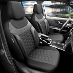 Set tapiterie luxoasa OTOM textil cu piele ecologica CARBON Design – Neagra cu cusatura gri, pentru scaune fata si spate