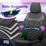 Set tapiterie luxoasa OTOM textil cu piele ecologica CARBON Design – Neagra cu cusatura gri, pentru scaune fata si spate