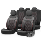 Set tapiterie luxoasa OTOM textil cu piele ecologica CARBON Design – Neagra cu cusatura rosie, pentru scaune fata si spate