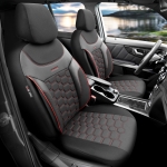 Set tapiterie luxoasa OTOM textil cu piele ecologica CARBON Design – Neagra cu cusatura rosie, pentru scaune fata si spate