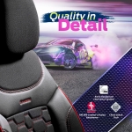 Set tapiterie luxoasa OTOM textil cu piele ecologica CARBON Design – Neagra cu cusatura rosie, pentru scaune fata si spate