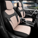 Set tapiterie luxoasa OTOM textil cu piele ecologica CARBON Design – Bej-Negru cu cusatura bej, pentru scaune fata si spate