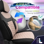 Set tapiterie luxoasa OTOM textil cu piele ecologica CARBON Design – Bej-Negru cu cusatura bej, pentru scaune fata si spate