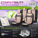 Set tapiterie luxoasa OTOM textil cu piele ecologica CARBON Design – Bej-Negru cu cusatura bej, pentru scaune fata si spate