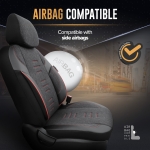 Set tapiterie luxoasa OTOM textil cu piele ecologica THRONE Design – Neagra cu cusatura rosie, pentru scaune fata si spate