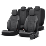 Set tapiterie luxoasa OTOM textil cu piele ecologica THRONE Design – Neagra cu cusatura gri, pentru scaune fata si spate