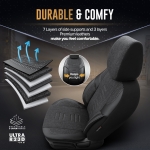 Set tapiterie luxoasa OTOM textil cu piele ecologica THRONE Design – Neagra cu cusatura gri, pentru scaune fata si spate
