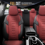 Set tapiterie luxoasa OTOM textil cu piele ecologica THRONE Design – Rosu-Negru cu cusatura neagra, pentru scaune fata si spate