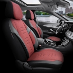 Set tapiterie luxoasa OTOM textil cu piele ecologica THRONE Design – Rosu-Negru cu cusatura neagra, pentru scaune fata si spate