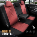 Set tapiterie luxoasa OTOM textil cu piele ecologica THRONE Design – Rosu-Negru cu cusatura neagra, pentru scaune fata si spate