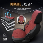 Set tapiterie luxoasa OTOM textil cu piele ecologica THRONE Design – Rosu-Negru cu cusatura neagra, pentru scaune fata si spate