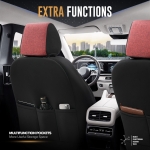 Set tapiterie luxoasa OTOM textil cu piele ecologica THRONE Design – Rosu-Negru cu cusatura neagra, pentru scaune fata si spate