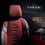Set tapiterie luxoasa OTOM textil cu piele ecologica THRONE Design – Rosu-Negru cu cusatura neagra, pentru scaune fata si spate