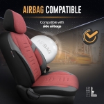 Set tapiterie luxoasa OTOM textil cu piele ecologica THRONE Design – Rosu-Negru cu cusatura neagra, pentru scaune fata si spate