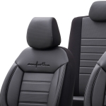 Set tapiterie luxoasa OTOM textil cu piele ecologica COMFORT LINE Design – Neagra cu cusatura neagra, pentru scaune fata si spate