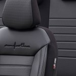 Set tapiterie luxoasa OTOM textil cu piele ecologica COMFORT LINE Design – Neagra cu cusatura neagra, pentru scaune fata si spate