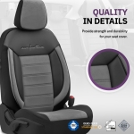 Set tapiterie luxoasa OTOM textil cu piele ecologica COMFORT LINE Design – Gri-Negru cu cusatura gri, pentru scaune fata si spate