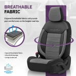 Set tapiterie luxoasa OTOM textil cu piele ecologica COMFORT LINE Design – Gri-Negru cu cusatura gri, pentru scaune fata si spate