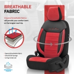 Set tapiterie luxoasa OTOM textil cu piele ecologica COMFORT LINE Design – Rosu-Negru cu cusatura rosie, pentru scaune fata si spate