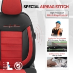 Set tapiterie luxoasa OTOM textil cu piele ecologica COMFORT LINE Design – Rosu-Negru cu cusatura rosie, pentru scaune fata si spate