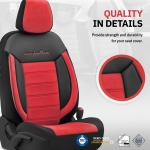 Set tapiterie luxoasa OTOM textil cu piele ecologica COMFORT LINE Design – Rosu-Negru cu cusatura rosie, pentru scaune fata si spate