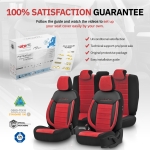 Set tapiterie luxoasa OTOM textil cu piele ecologica COMFORT LINE Design – Rosu-Negru cu cusatura rosie, pentru scaune fata si spate