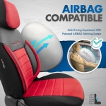 Set tapiterie luxoasa OTOM textil cu piele ecologica COMFORT LINE Design – Rosu-Negru cu cusatura rosie, pentru scaune fata si spate