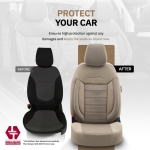 Set tapiterie luxoasa OTOM textil cu piele ecologica COMFORT LINE Design – Bej cu cusatura bej, pentru scaune fata si spate