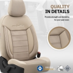 Set tapiterie luxoasa OTOM textil cu piele ecologica COMFORT LINE Design – Bej cu cusatura bej, pentru scaune fata si spate