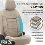 Set tapiterie luxoasa OTOM textil cu piele ecologica COMFORT LINE Design – Bej cu cusatura bej, pentru scaune fata si spate