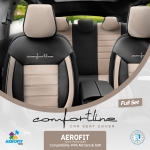 Set tapiterie luxoasa OTOM textil cu piele ecologica COMFORT LINE Design – Bej-Negru cu cusatura bej, pentru scaune fata si spate