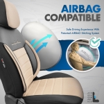 Set tapiterie luxoasa OTOM textil cu piele ecologica COMFORT LINE Design – Bej-Negru cu cusatura bej, pentru scaune fata si spate