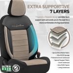 Set tapiterie luxoasa OTOM textil cu piele ecologica COMFORT LINE Design – Bej-Negru cu cusatura bej, pentru scaune fata si spate