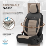 Set tapiterie luxoasa OTOM textil cu piele ecologica COMFORT LINE Design – Bej-Negru cu cusatura bej, pentru scaune fata si spate