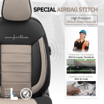 Set tapiterie luxoasa OTOM textil cu piele ecologica COMFORT LINE Design – Bej-Negru cu cusatura bej, pentru scaune fata si spate