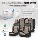 Set tapiterie luxoasa OTOM textil cu piele ecologica COMFORT LINE Design – Bej-Negru cu cusatura bej, pentru scaune fata si spate