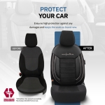 Set tapiterie luxoasa OTOM textil cu piele ecologica COMFORT LINE Design – Neagra cu cusatura alba, pentru scaune fata si spate