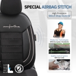 Set tapiterie luxoasa OTOM textil cu piele ecologica COMFORT LINE Design – Neagra cu cusatura alba, pentru scaune fata si spate