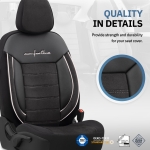 Set tapiterie luxoasa OTOM textil cu piele ecologica COMFORT LINE Design – Neagra cu cusatura alba, pentru scaune fata si spate